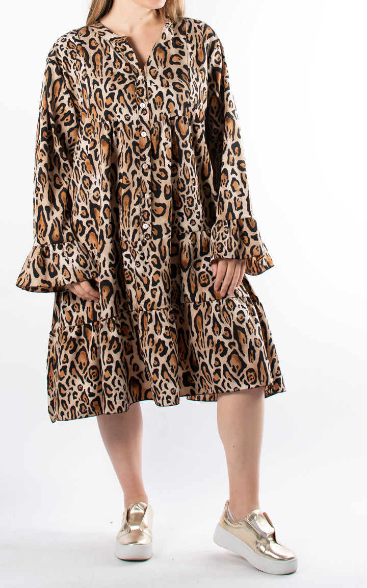 Leopard Tiered Dress | Flared Sleeve