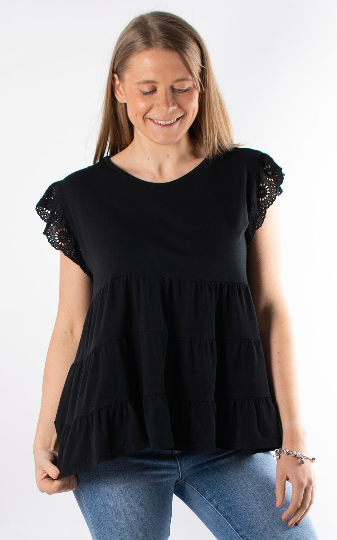 Lilian Frill Sleeve Top | Black