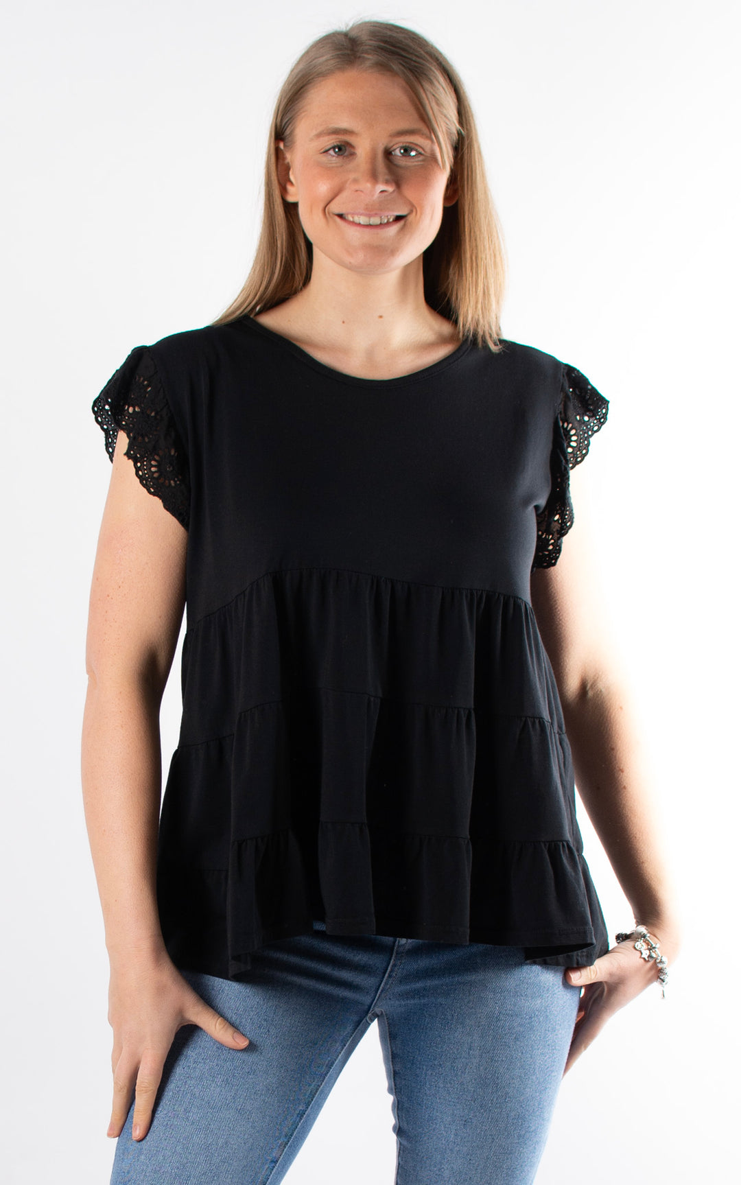 Lilian Frill Sleeve Top | Black
