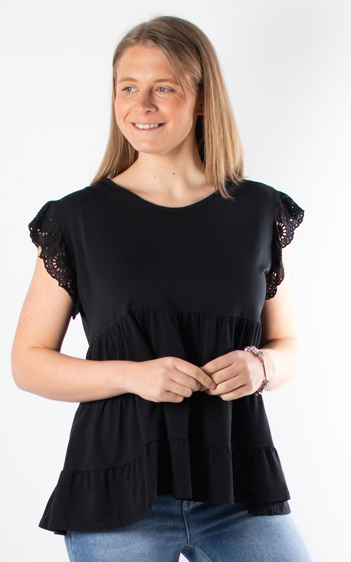 Lilian Frill Sleeve Top | Black