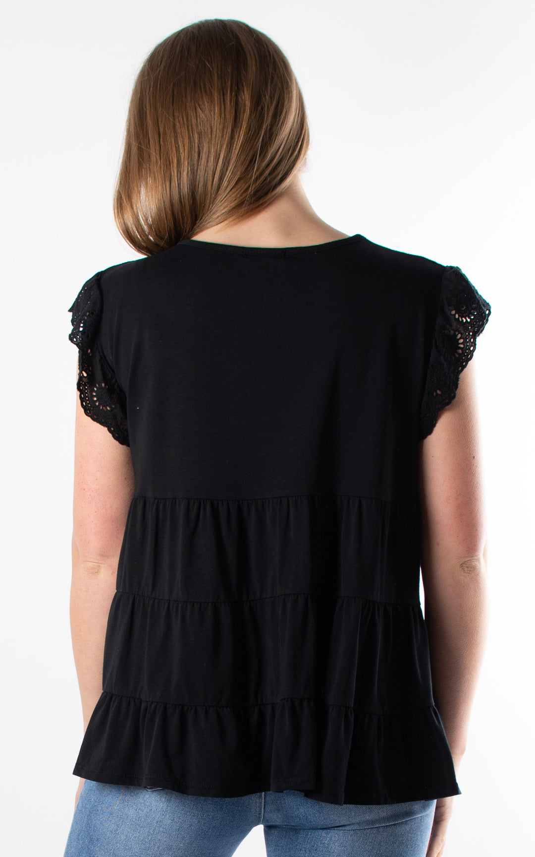 Lilian Frill Sleeve Top | Black