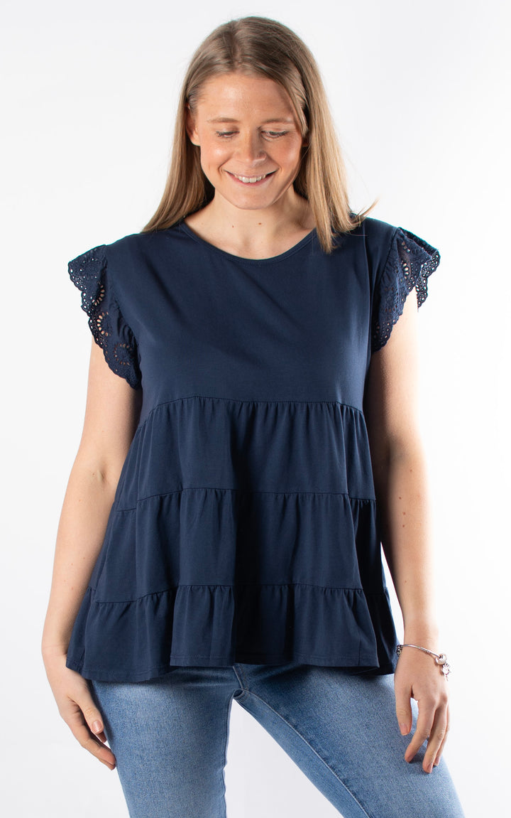 Lilian Frill Sleeve Top | Navy