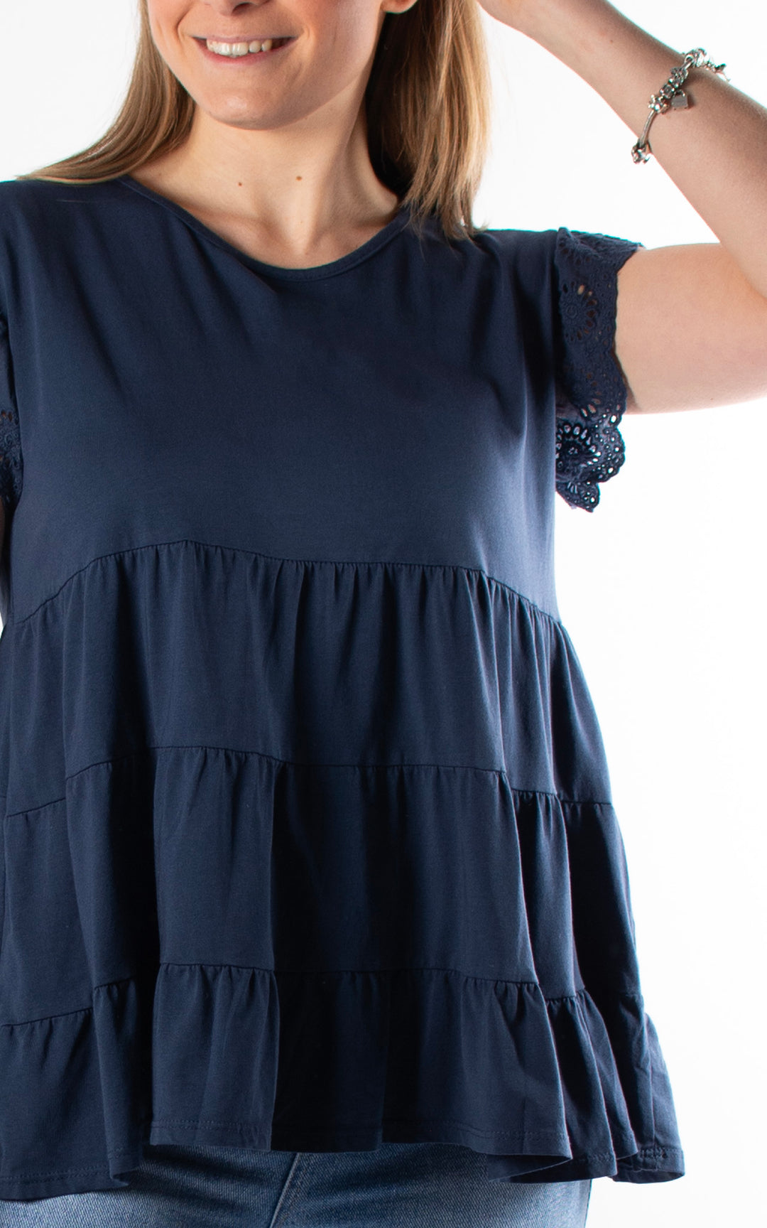 Lilian Frill Sleeve Top | Navy