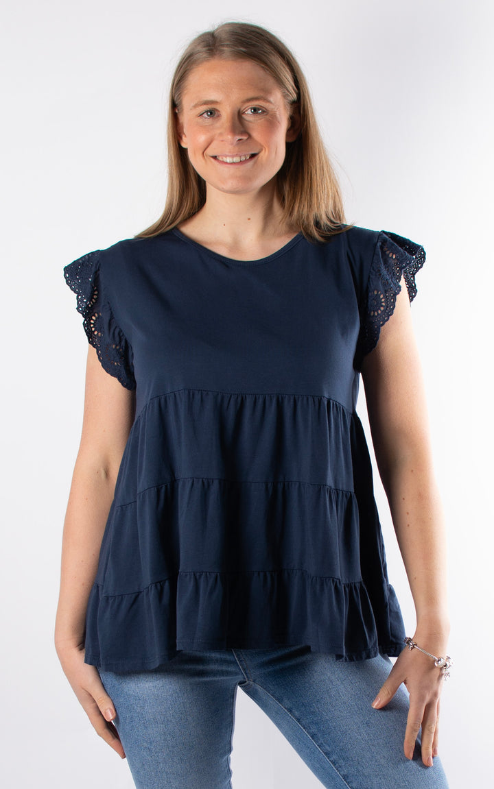 Lilian Frill Sleeve Top | Navy