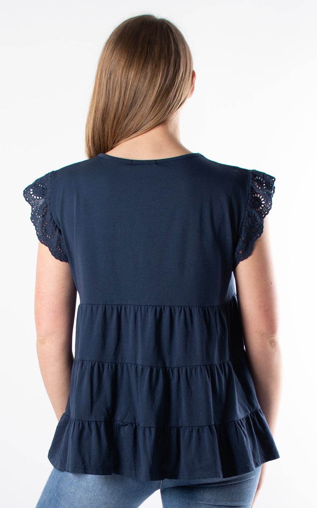 Lilian Frill Sleeve Top | Navy