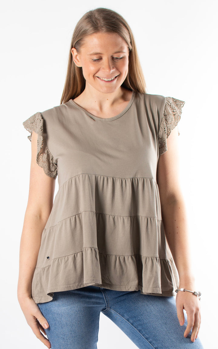 Lilian Frill Sleeve Top | Taupe