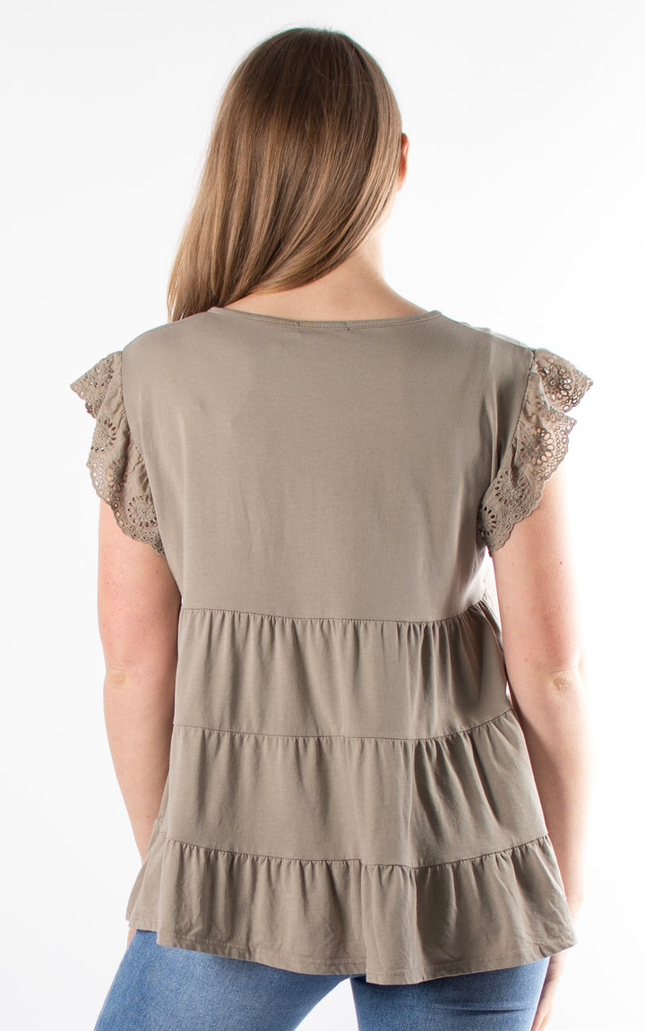 Lilian Frill Sleeve Top | Taupe