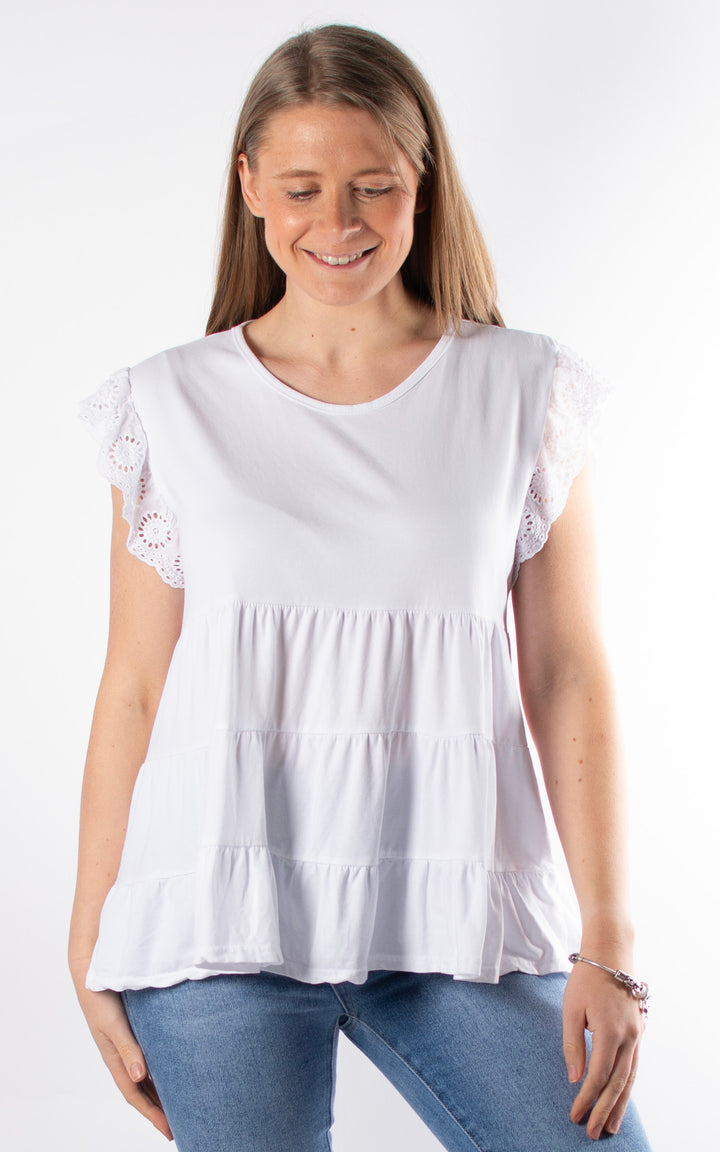 Lilian Frill Sleeve Top | White