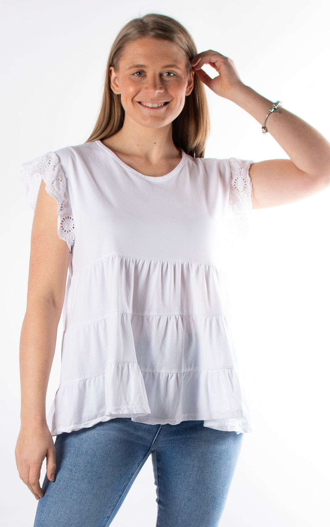 Lilian Frill Sleeve Top | White
