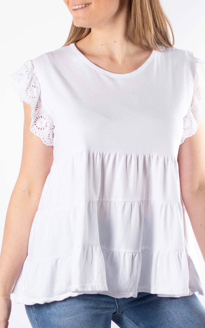 Lilian Frill Sleeve Top | White