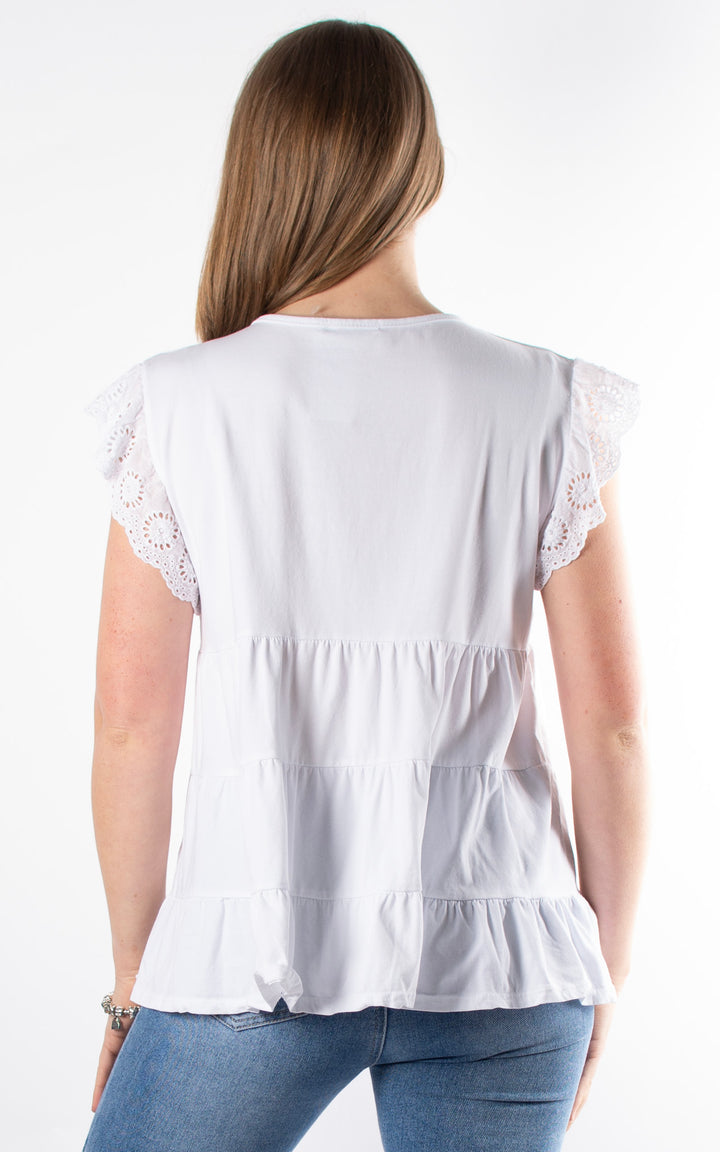 Lilian Frill Sleeve Top | White
