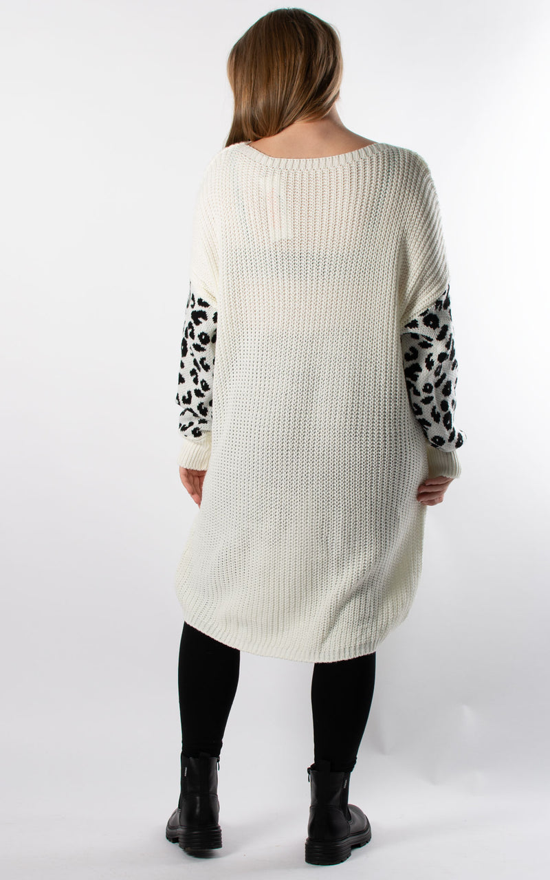 Lily Leopard Sleeve Tunic Jumper | Winter White