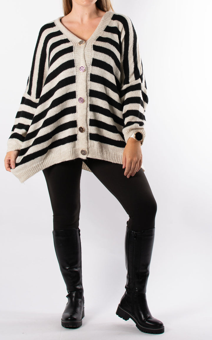 Lola Stripe Cardigan | Black