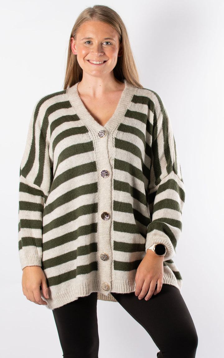 Lola Stripe Cardigan | Khaki