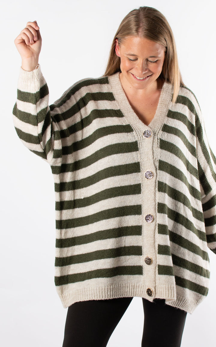 Lola Stripe Cardigan | Khaki