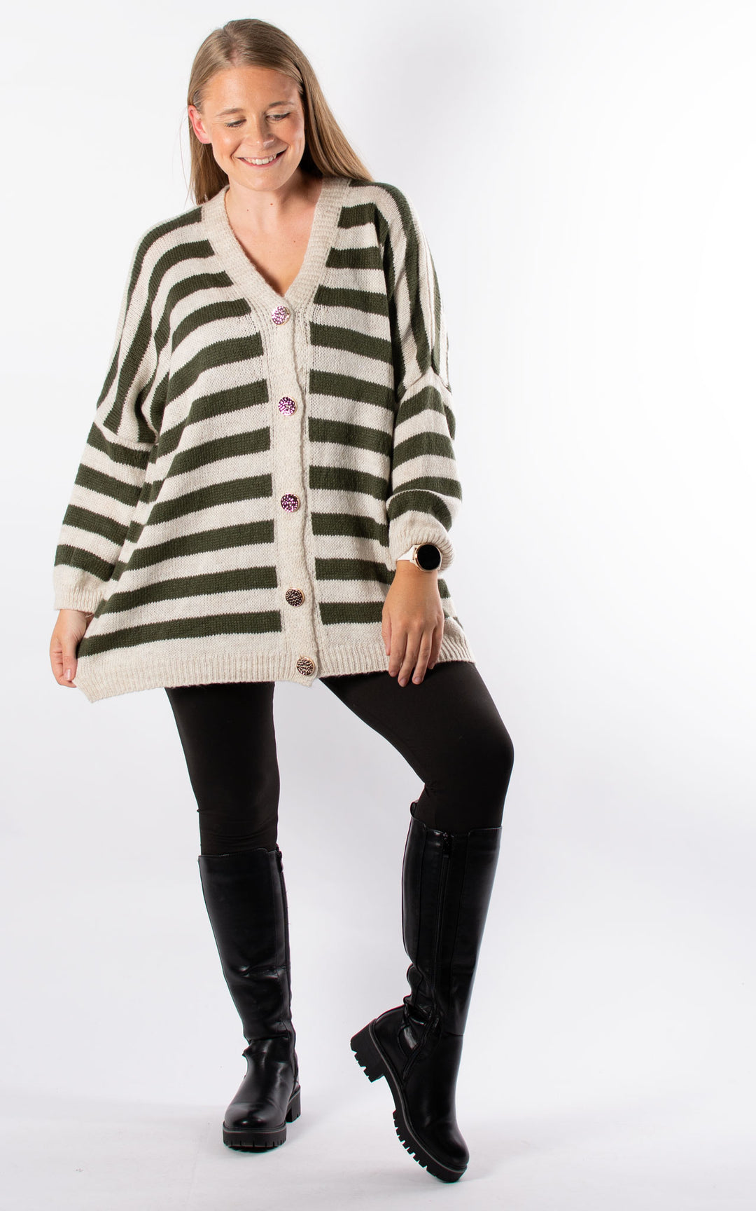 Lola Stripe Cardigan | Khaki