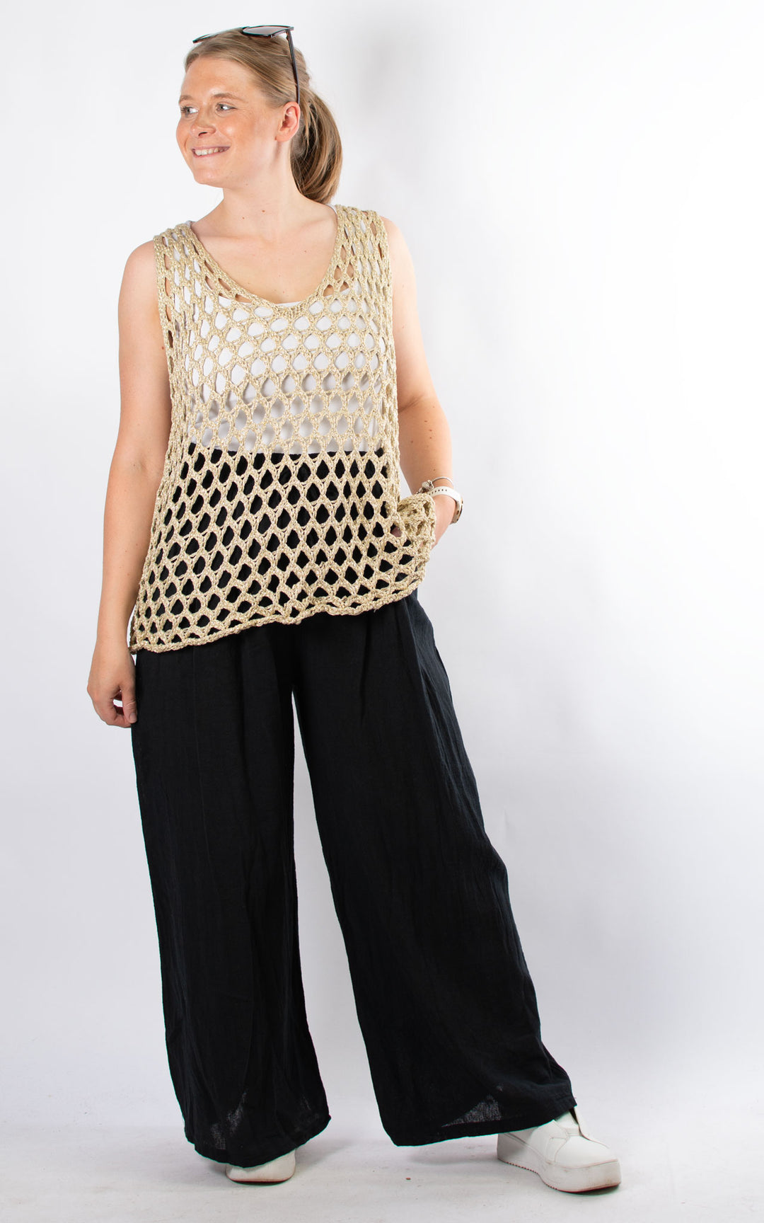 Loose Knit Vest | Gold