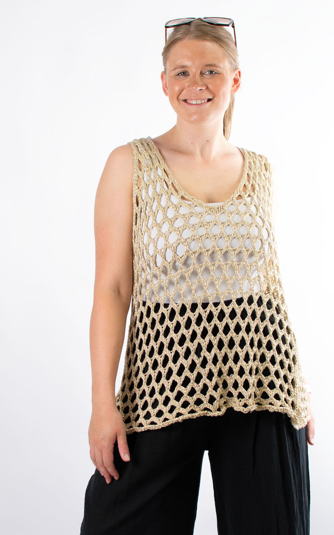 Loose Knit Vest | Gold