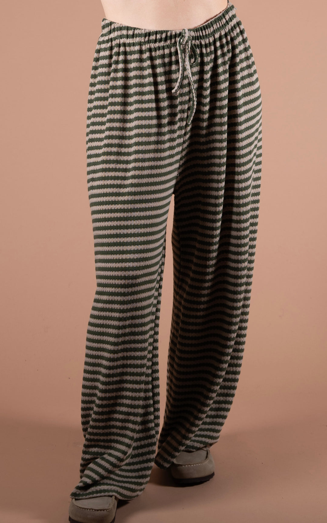 Lottie Stripe Trouser | Khaki & Taupe