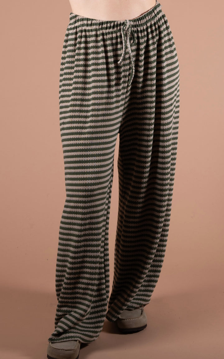 Lottie Stripe Trouser | Khaki & Taupe