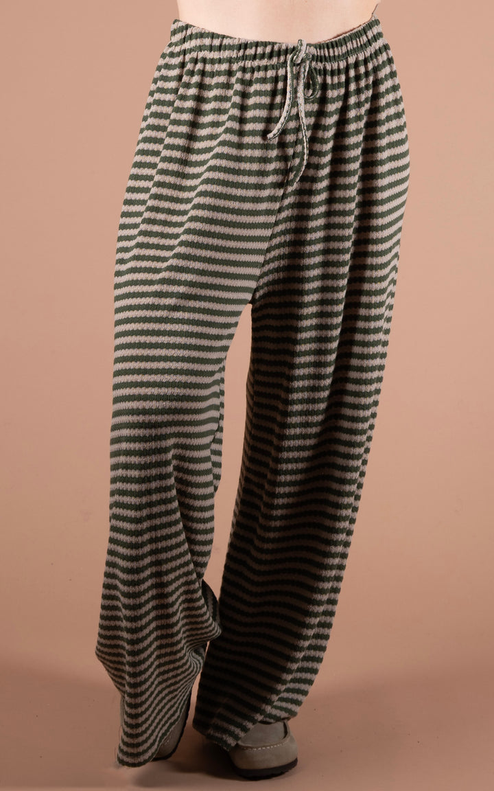 Lottie Stripe Trouser | Khaki & Taupe