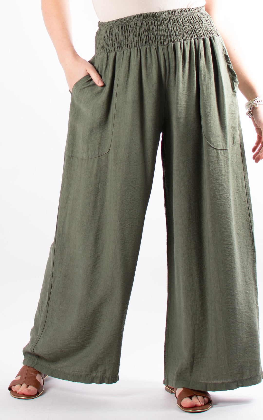 Louisa Wide Leg Trousers | Khaki