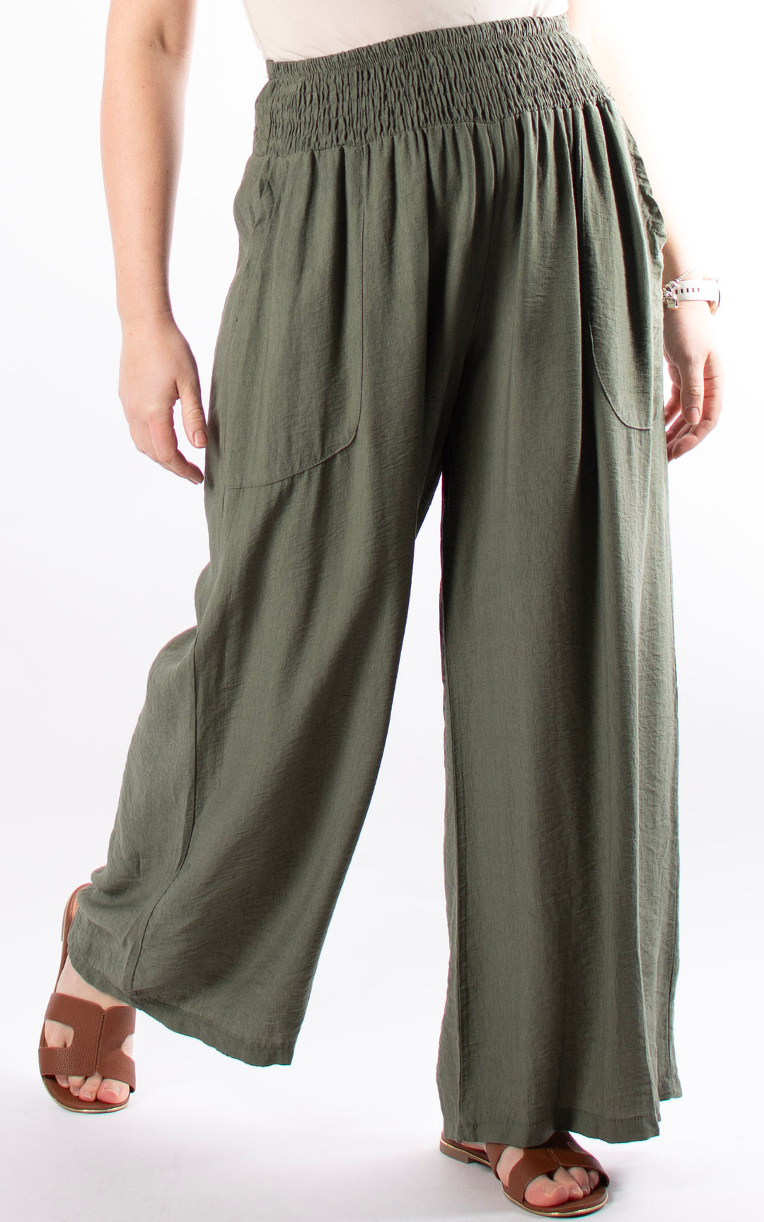 Louisa Wide Leg Trousers | Khaki