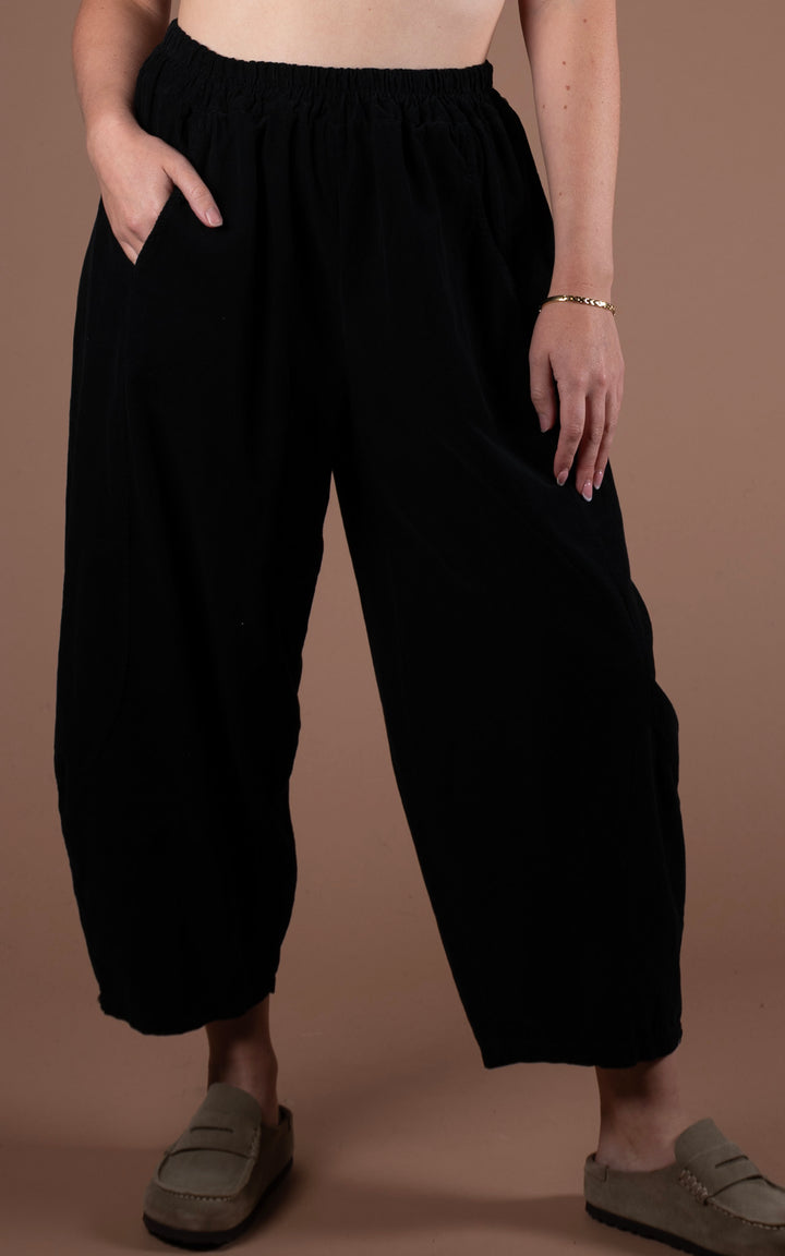 Lucia Cord Barrel Leg Trouser | Black