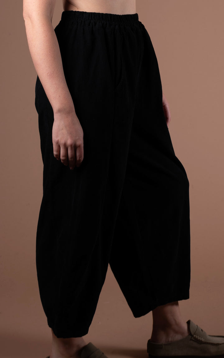Lucia Cord Barrel Leg Trouser | Black