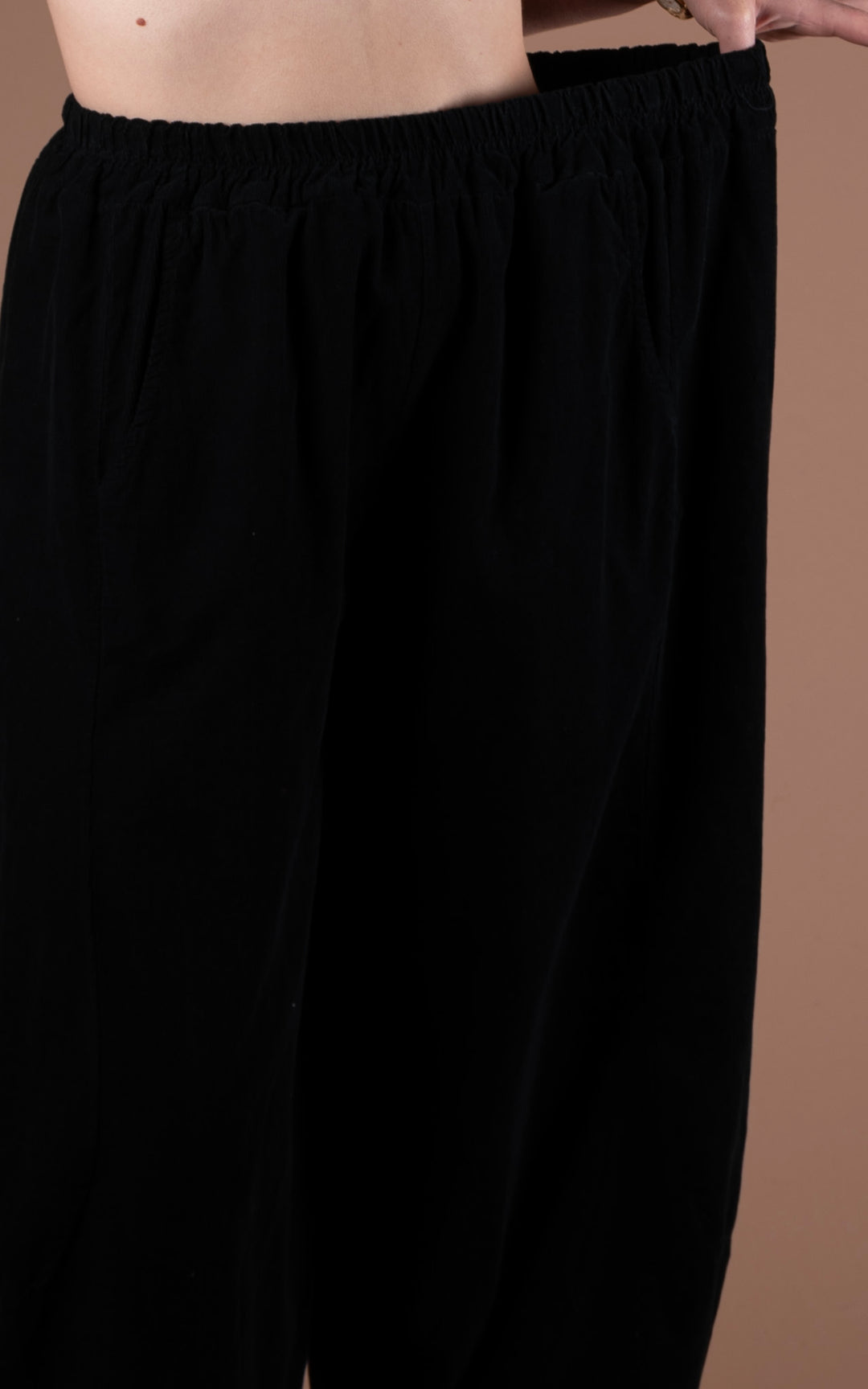 Lucia Cord Barrel Leg Trouser | Black