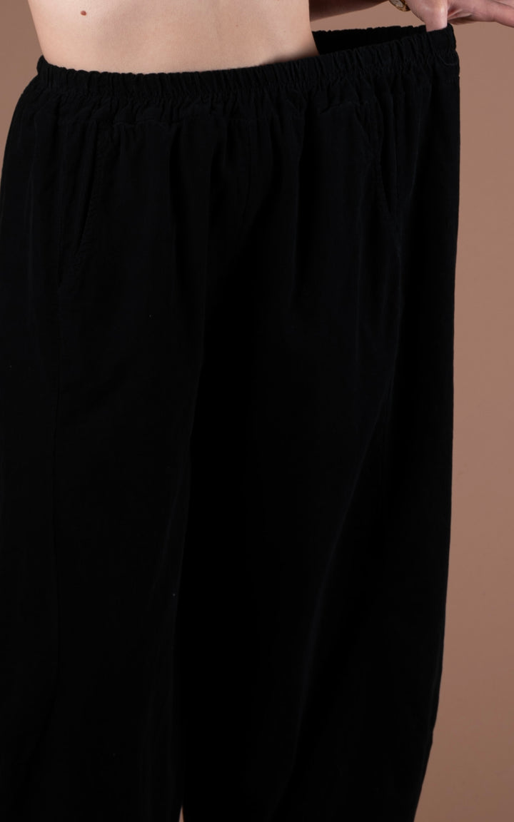 Lucia Cord Barrel Leg Trouser | Black