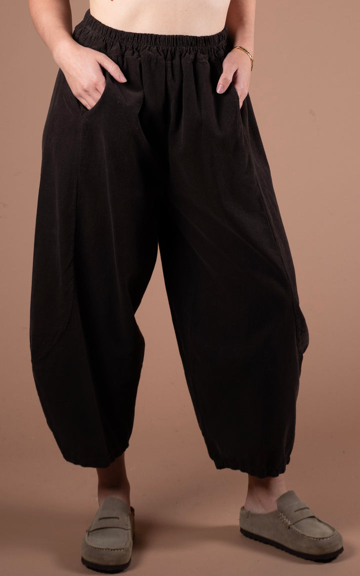 Lucia Cord Barrel Leg Trouser | Chocolate