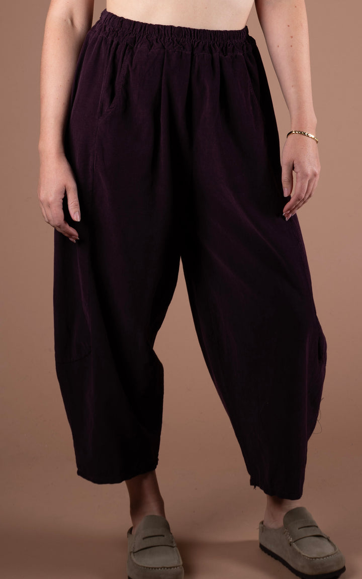 Lucia Cord Barrel Leg Trouser | Plum