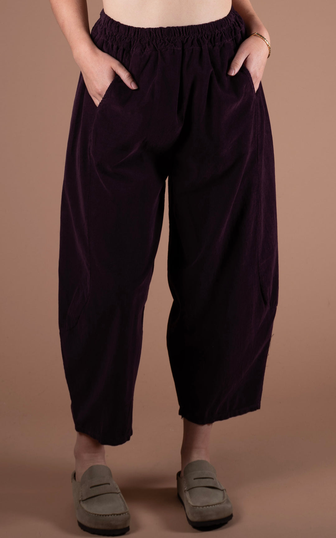 Lucia Cord Barrel Leg Trouser | Plum