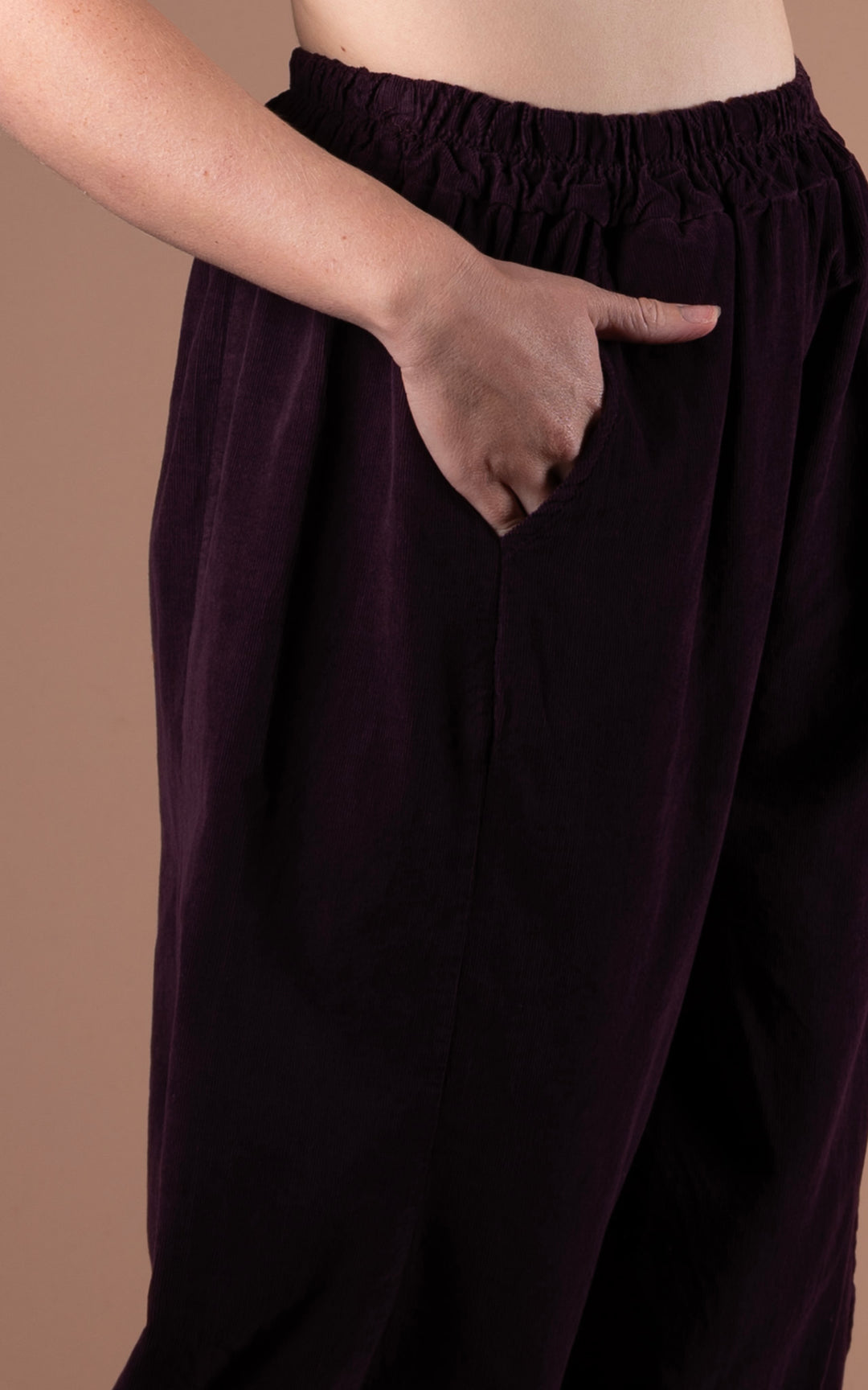 Lucia Cord Barrel Leg Trouser | Plum