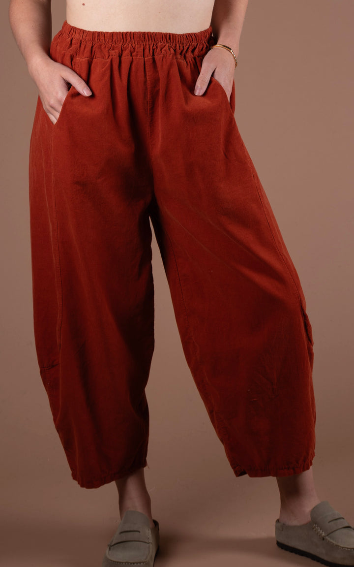 Lucia Cord Barrel Leg Trouser | Rust
