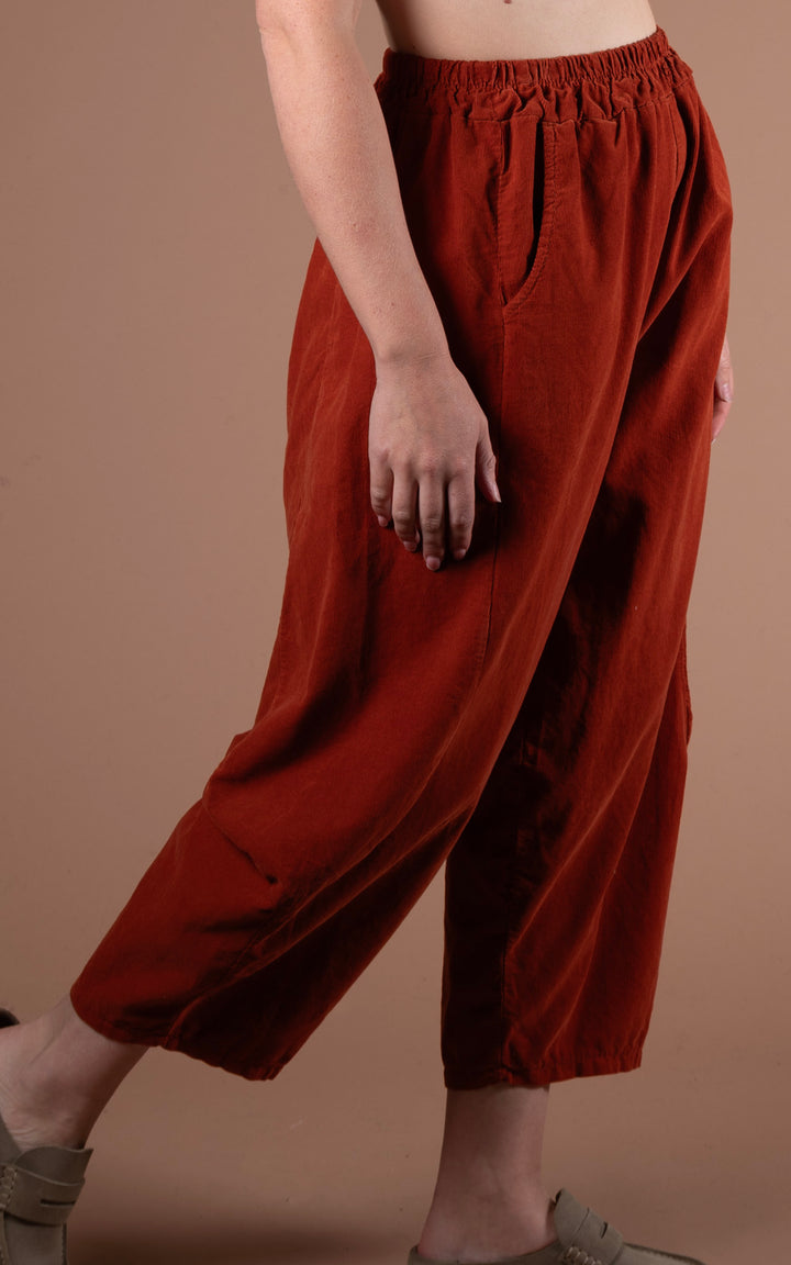 Lucia Cord Barrel Leg Trouser | Rust