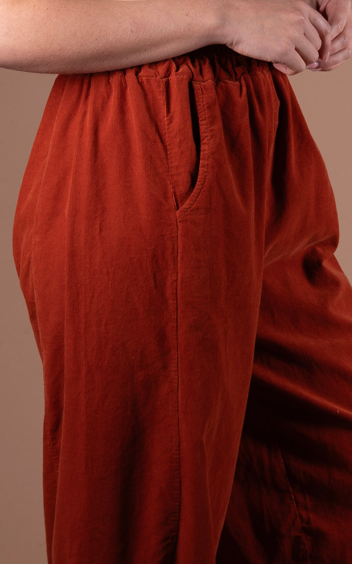 Lucia Cord Barrel Leg Trouser | Rust