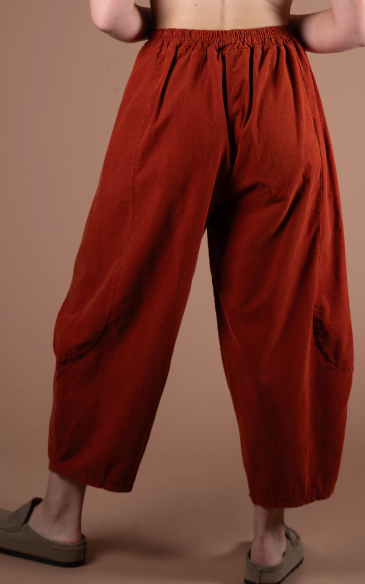 Lucia Cord Barrel Leg Trouser | Rust