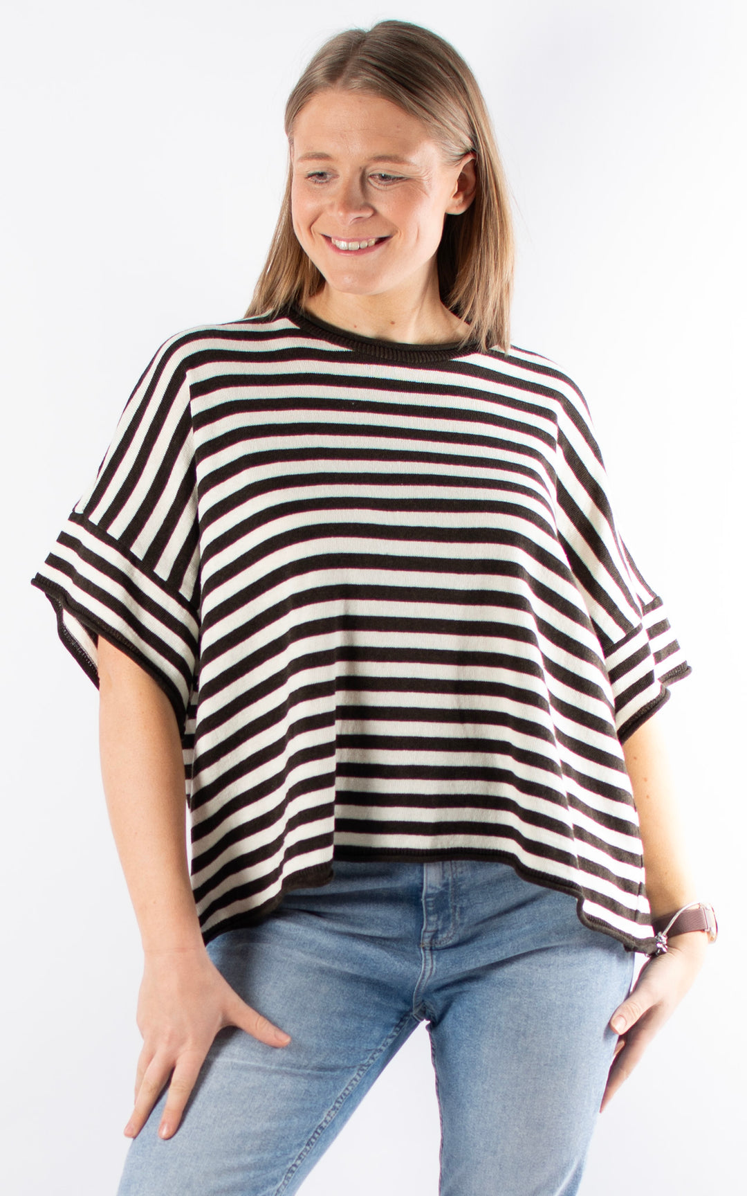 Mae Stripe Knitted T | Dark Brown