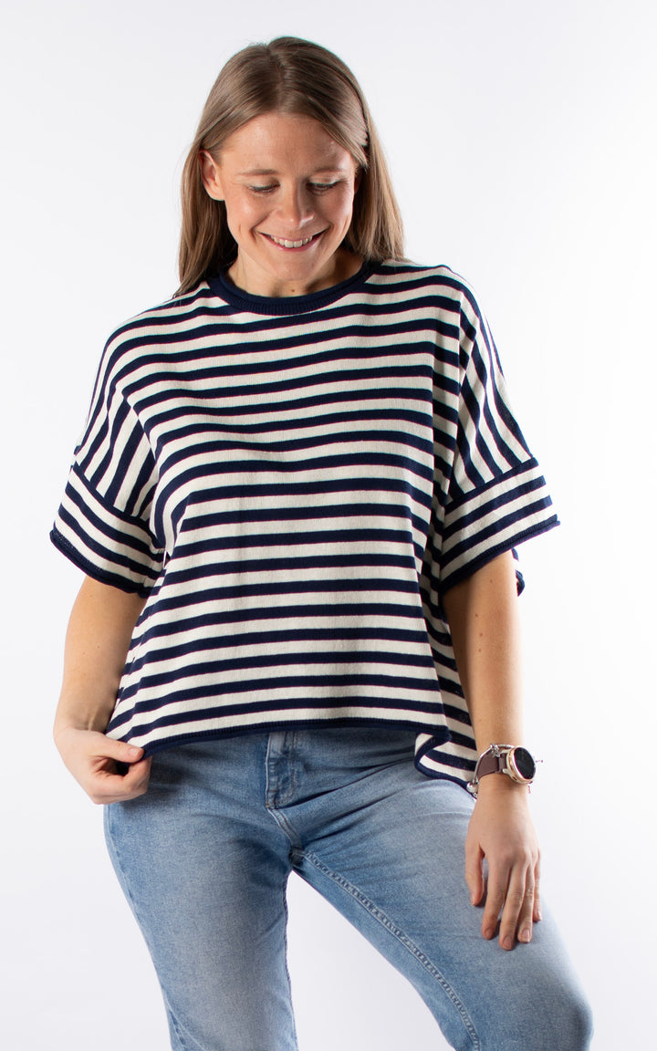 Mae Stripe Knitted T | Navy