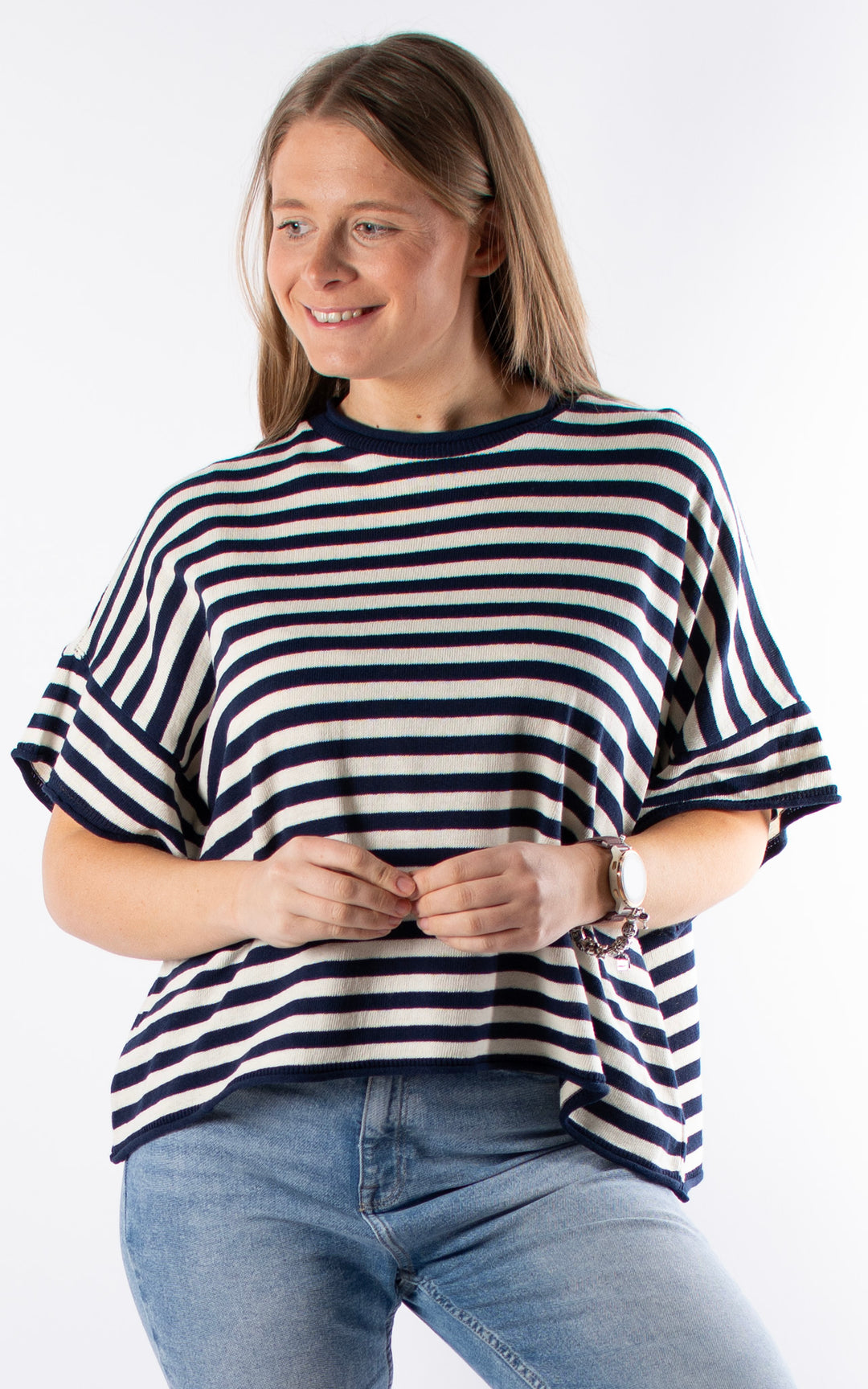 Mae Stripe Knitted T | Navy