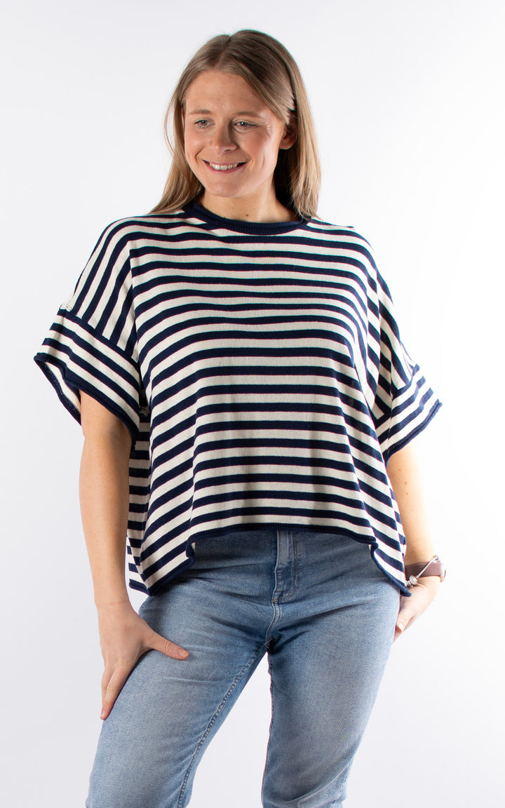 Mae Stripe Knitted T | Navy