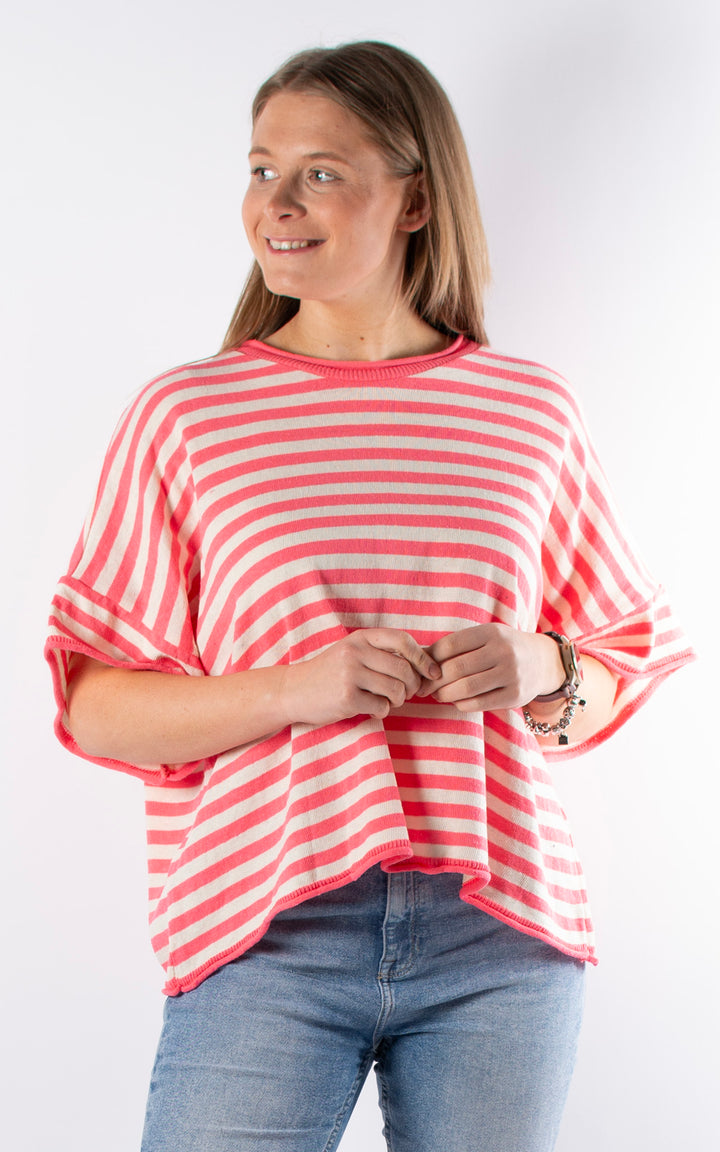 Mae Stripe Knitted T | Pink