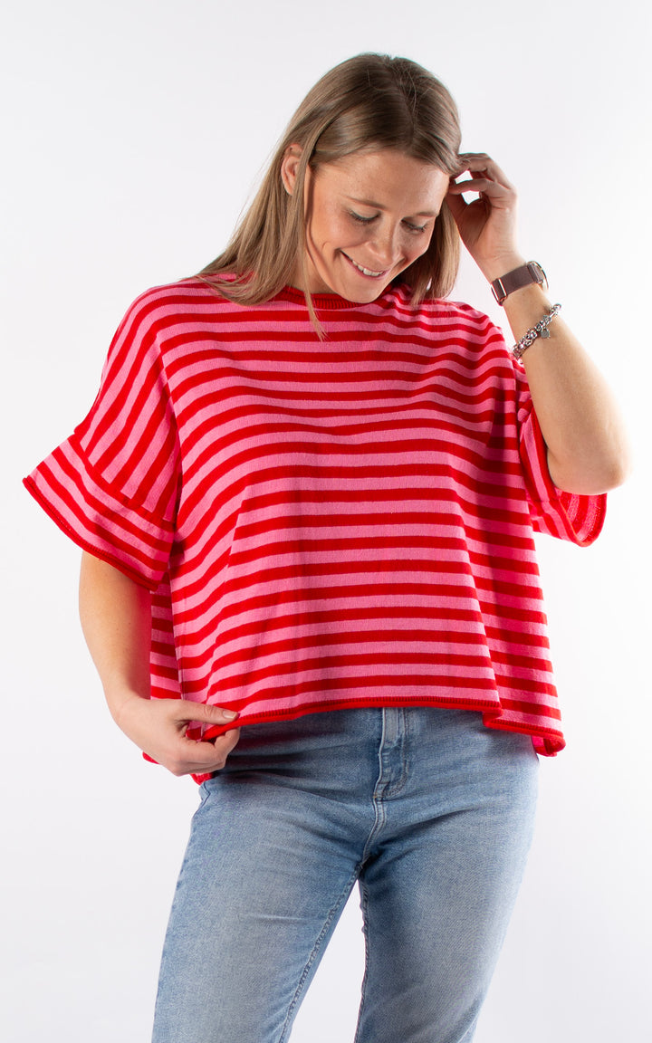 Mae Stripe Knitted T | Red