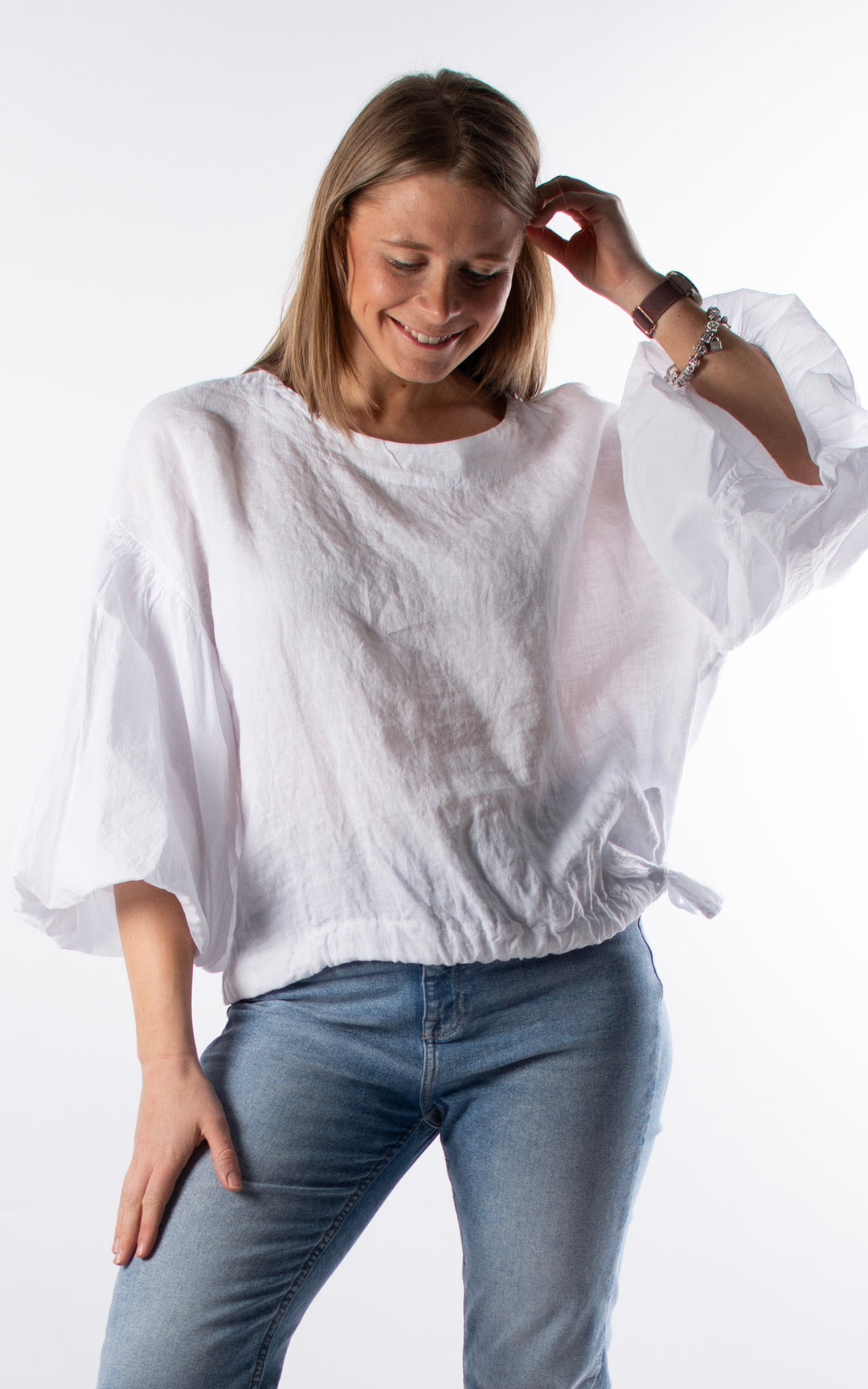 Maisie Balloon Sleeve T | White