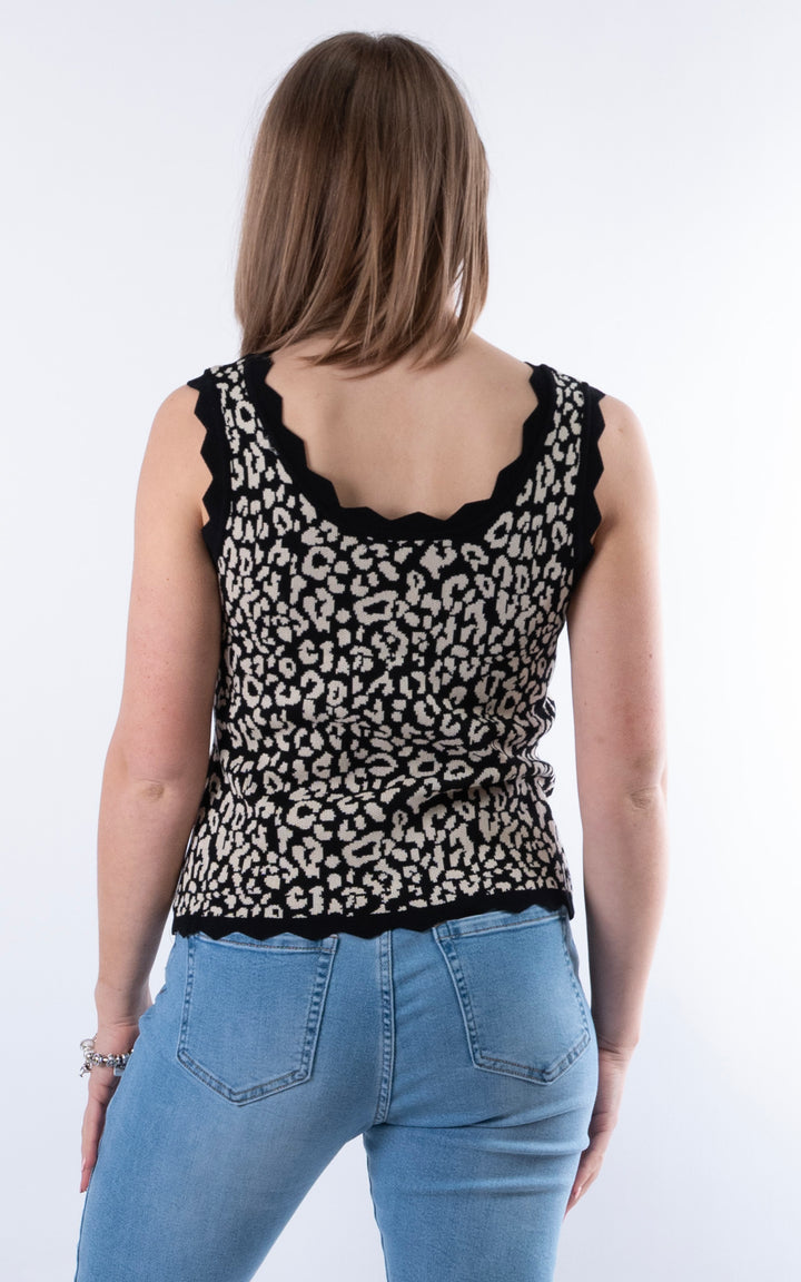 Makayla Ribbed Vest | Leopard Black