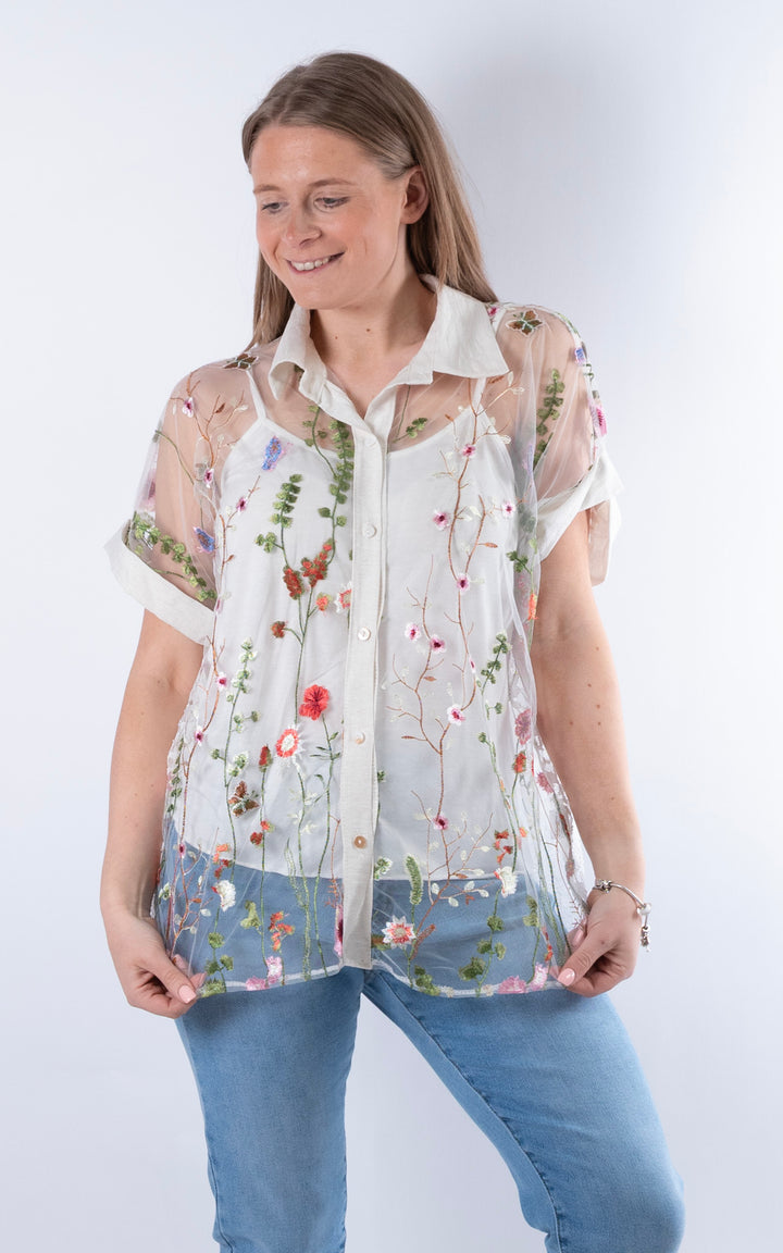 Margot Lace Floral Shirt | Ivory