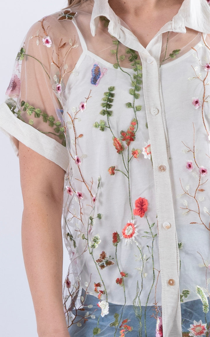 Margot Lace Floral Shirt | Ivory