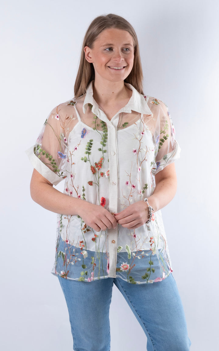 Margot Lace Floral Shirt | Ivory